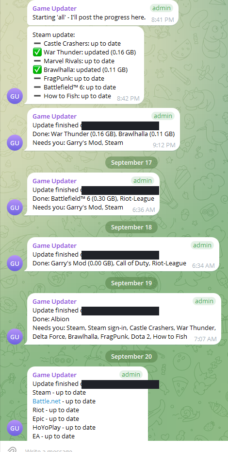 A staff group receiving the run reports. Server names are blanked out here